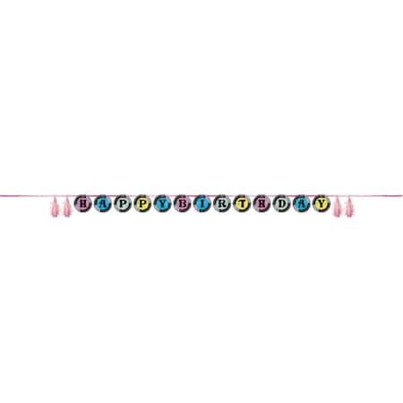 Creative Converting Birthday Beats Happy Birthday Ribbon Banner with Vinyl Records and Iridescent Tassels, 12PK 372839